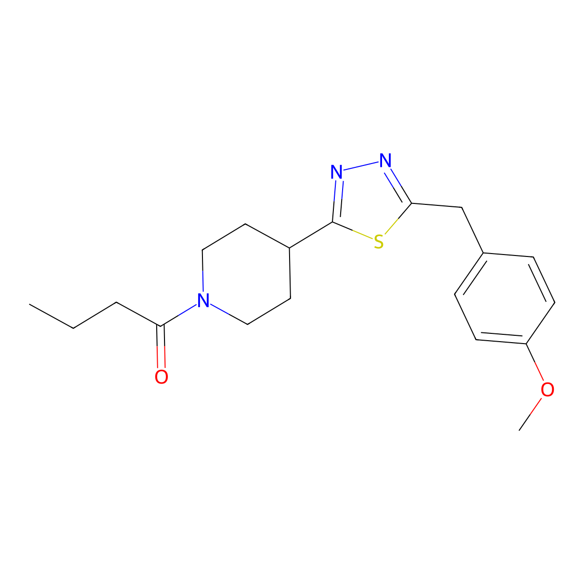 1-(4-(5-(4-Methoxybenzyl)-1,3,4-thiadiazol-2-yl)piperidin-1-yl)butan-1-one molecular structure, CAS 1170463-50-9