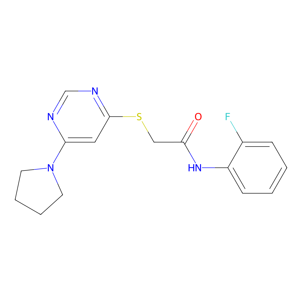 N-(2-fluorophenyl)-2-((6-(pyrrolidin-1-yl)pyrimidin-4-yl)thio)acetamide molecular structure, CAS 1170463-91-8