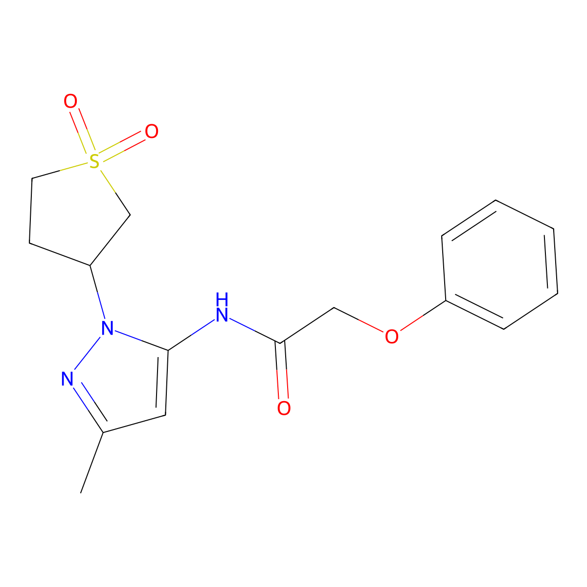 N-(1-(1,1-dioxidotetrahydrothiophen-3-yl)-3-methyl-1H-pyrazol-5-yl)-2-phenoxyacetamide molecular structure, CAS 1170464-35-3