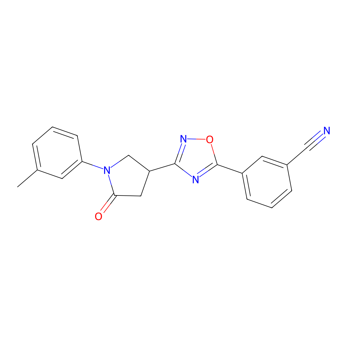 3-(3-(5-Oxo-1-(m-tolyl)pyrrolidin-3-yl)-1,2,4-oxadiazol-5-yl)benzonitrile molecular structure, CAS 1170464-46-6