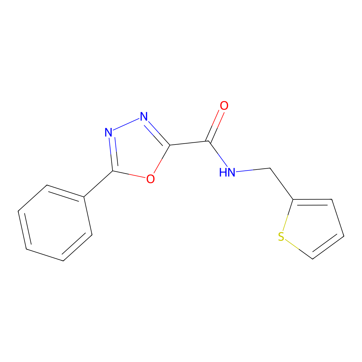5-phenyl-N-(thiophen-2-ylmethyl)-1,3,4-oxadiazole-2-carboxamide molecular structure, CAS 1170464-80-8