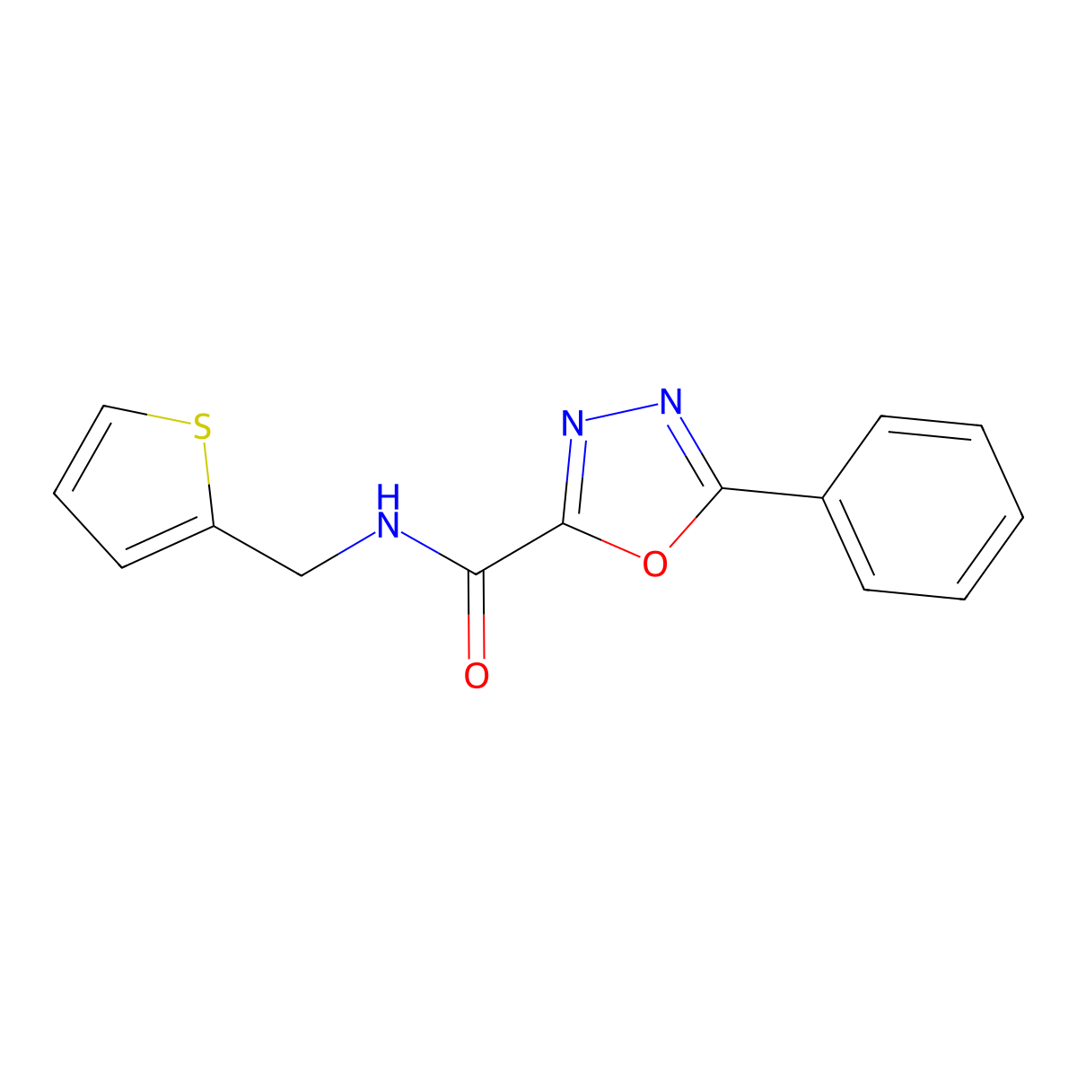 5-phenyl-N-(thiophen-2-ylmethyl)-1,3,4-oxadiazole-2-carboxamide molecular structure, CAS 1170464-80-8