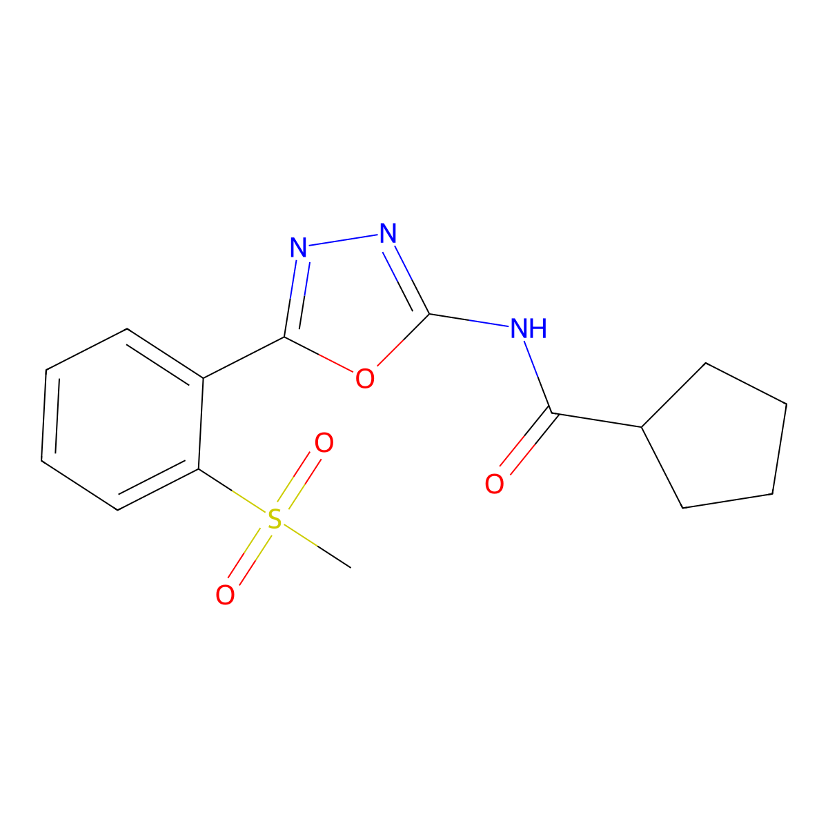 N-(5-(2-(methylsulfonyl)phenyl)-1,3,4-oxadiazol-2-yl)cyclopentanecarboxamide molecular structure, CAS 1170466-83-7