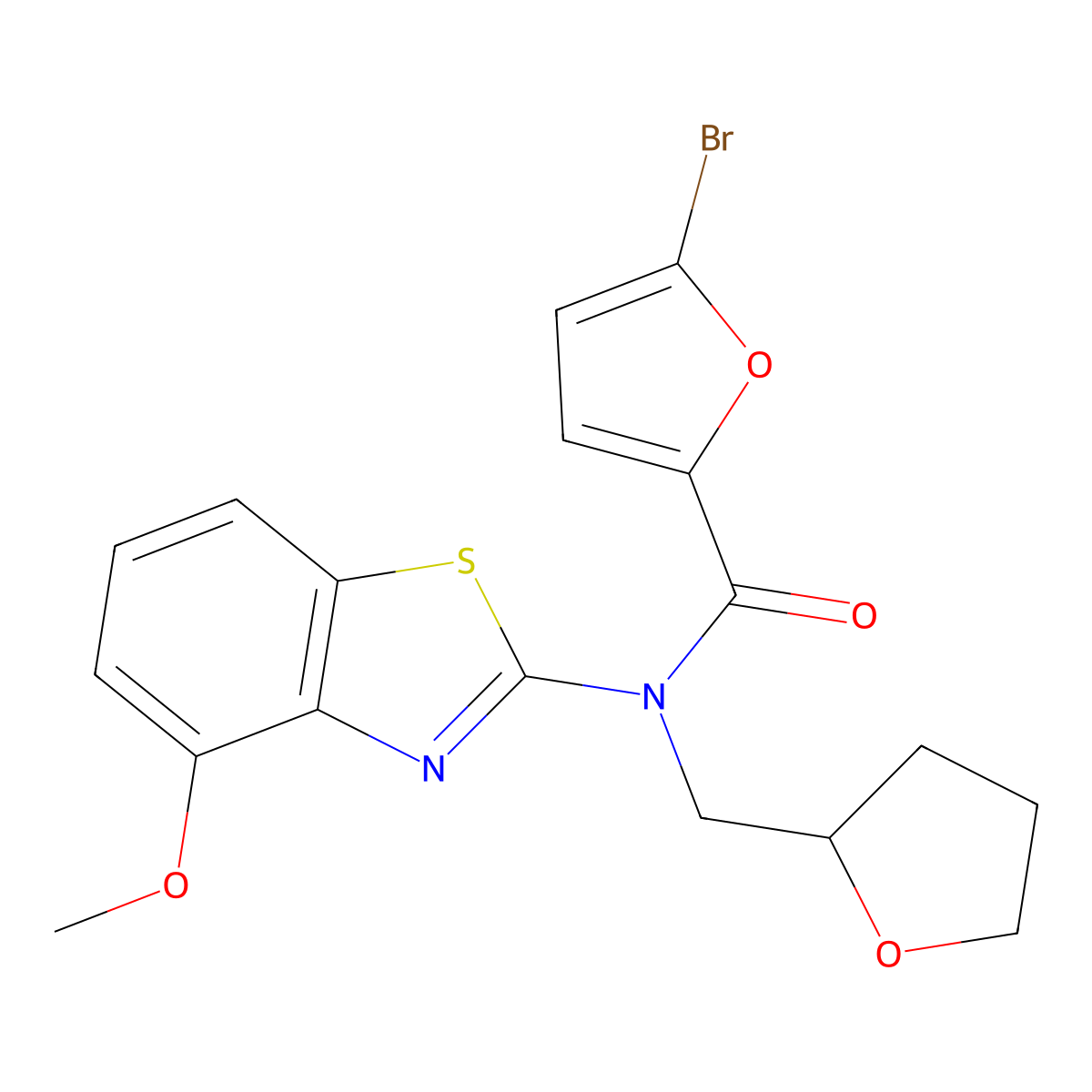 5-bromo-N-(4-methoxybenzo[d]thiazol-2-yl)-N-((tetrahydrofuran-2-yl)methyl)furan-2-carboxamide molecular structure, CAS 1170467-54-5