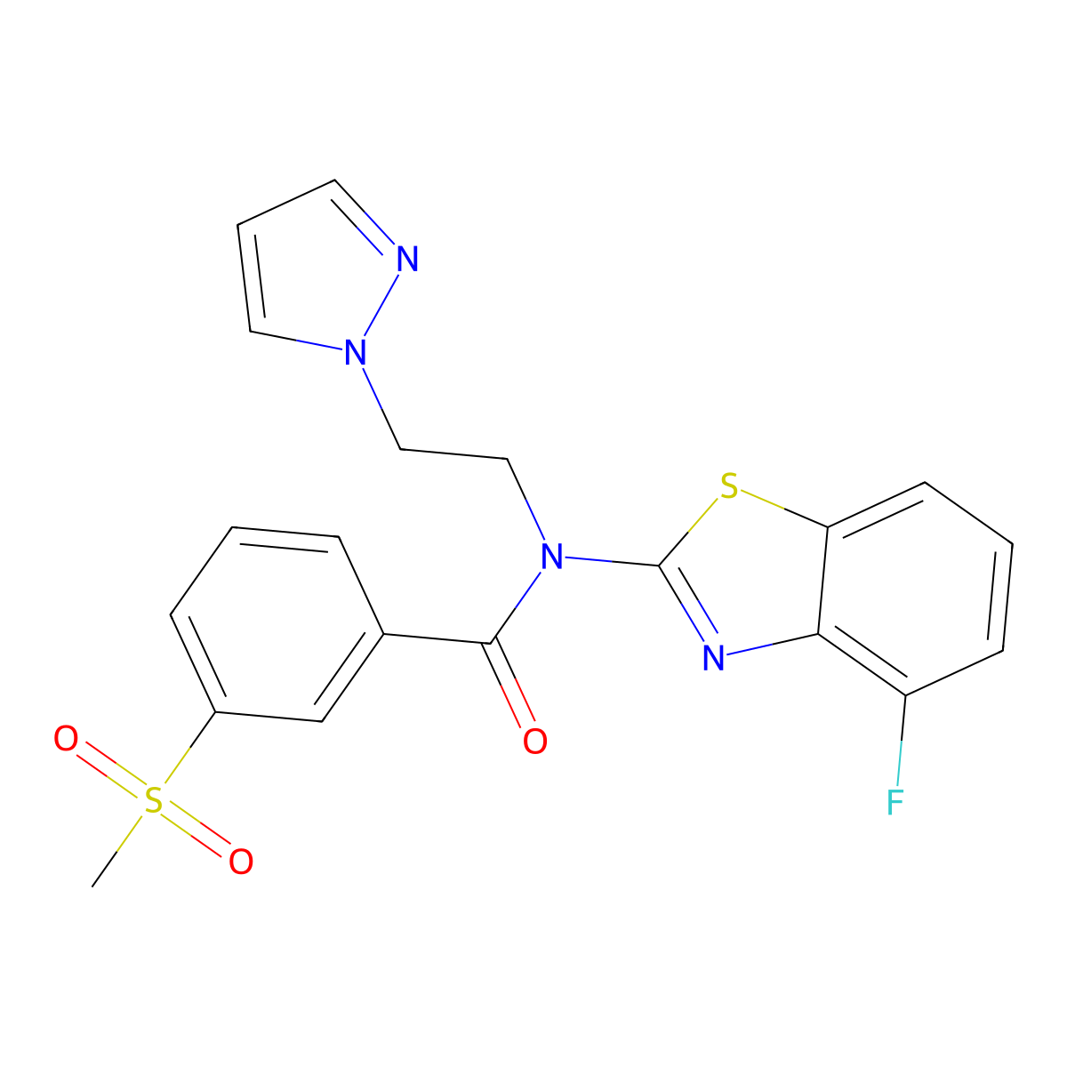 N-(2-(1H-pyrazol-1-yl)ethyl)-N-(4-fluorobenzo[d]thiazol-2-yl)-3-(methylsulfonyl)benzamide molecular structure, CAS 1170467-64-7