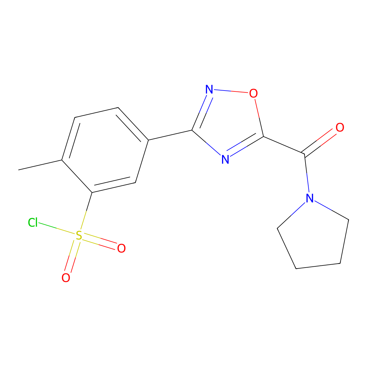 2-Methyl-5-[5-(pyrrolidin-1-ylcarbonyl)-1,2,4-oxadiazol-3-yl]benzenesulfonyl chloride molecular structure, CAS 1170473-39-8