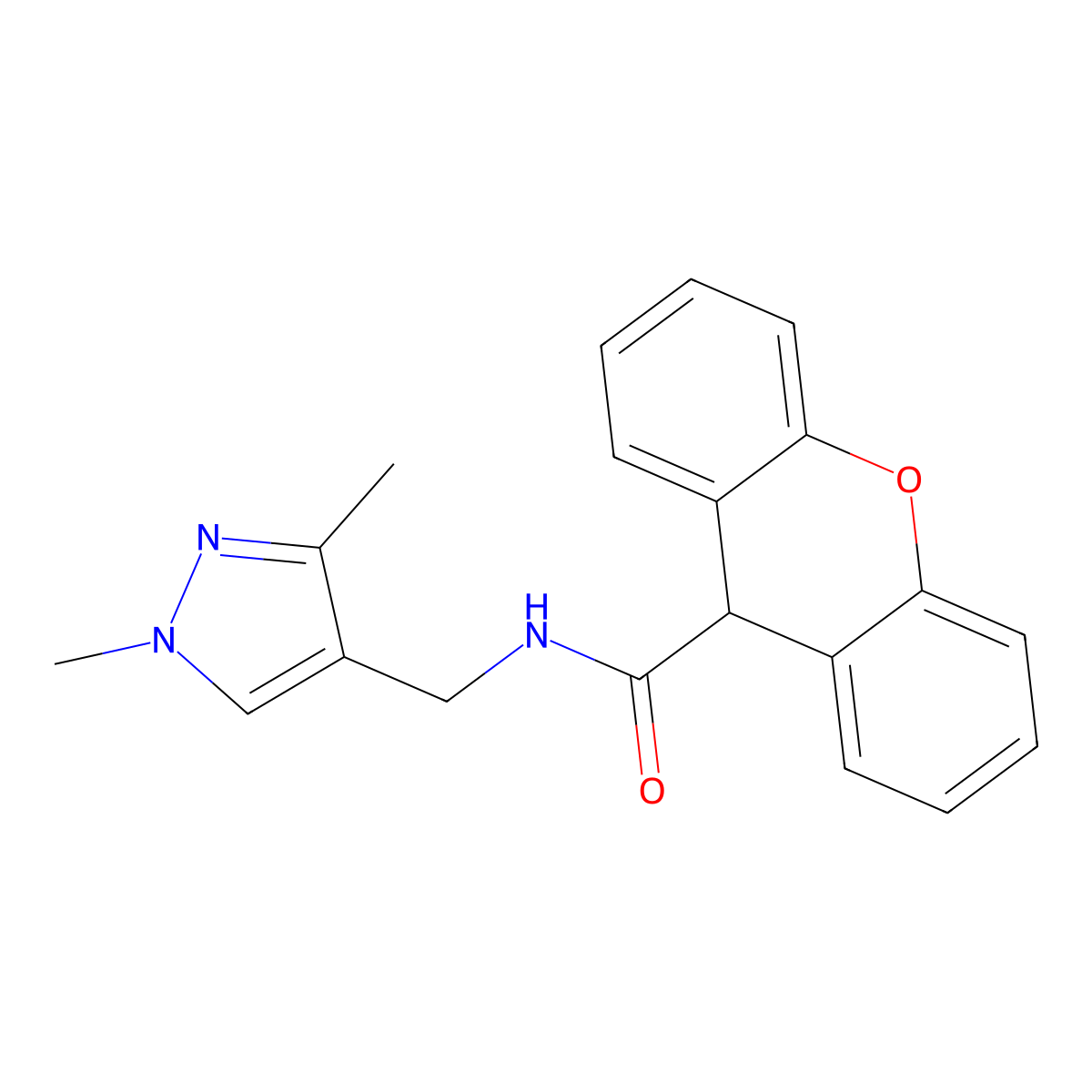 N-[(1,3-dimethyl-1H-pyrazol-4-yl)methyl]-9H-xanthene-9-carboxamide molecular structure, CAS 1170474-09-5