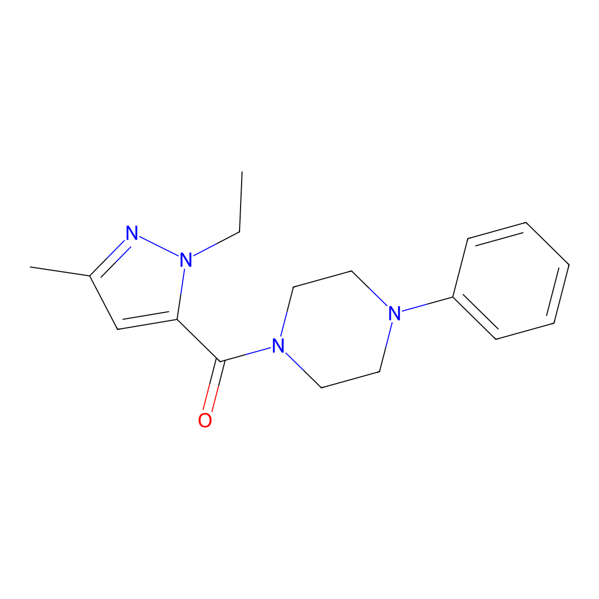 1-(1-ethyl-3-methyl-1H-pyrazole-5-carbonyl)-4-phenylpiperazine molecular structure, CAS 1170474-29-9