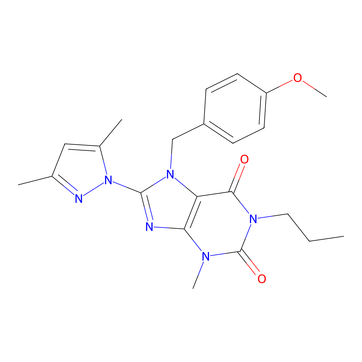 8-(3,5-dimethyl-1H-pyrazol-1-yl)-7-(4-methoxybenzyl)-3-methyl-1-propyl-1H-purine-2,6(3H,7H)-dione molecular structure, CAS 1170474-35-7