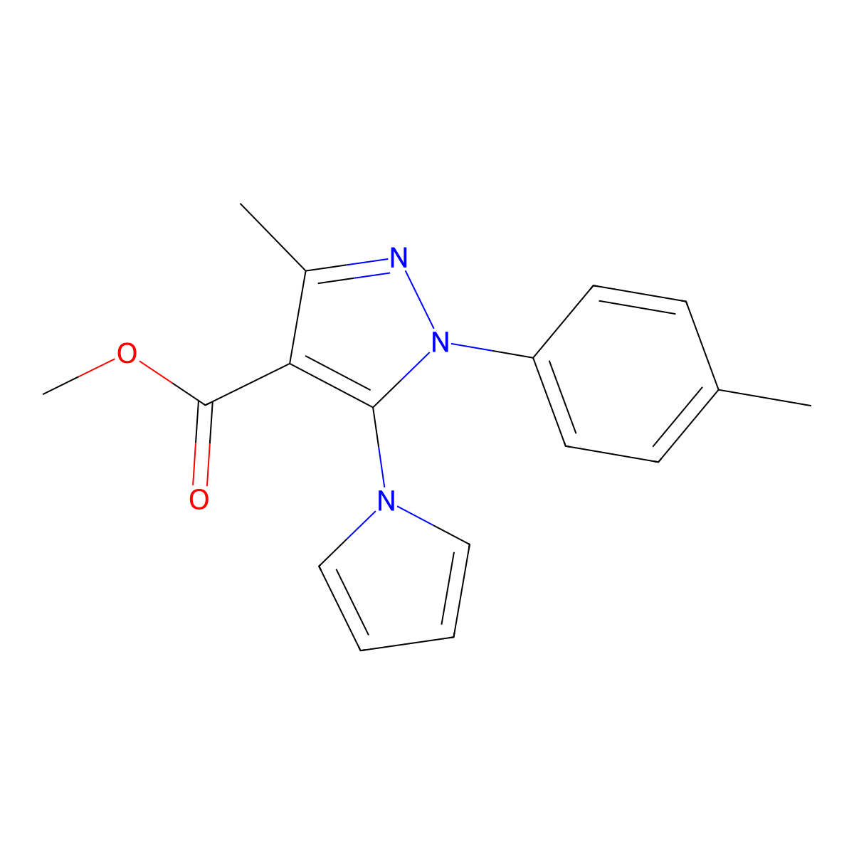 Methyl 3-methyl-1-(4-methylphenyl)-5-(1H-pyrrol-1-yl)-1H-pyrazole-4-carboxylate molecular structure, CAS 1170475-98-5
