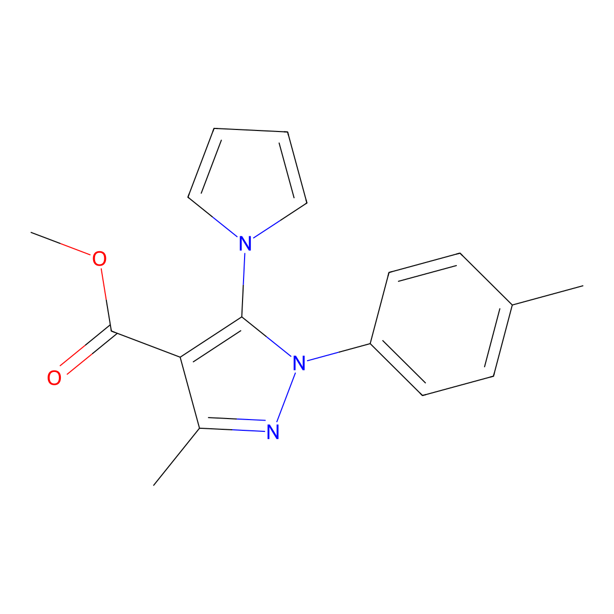 Methyl 3-methyl-1-(4-methylphenyl)-5-(1H-pyrrol-1-yl)-1H-pyrazole-4-carboxylate molecular structure, CAS 1170475-98-5