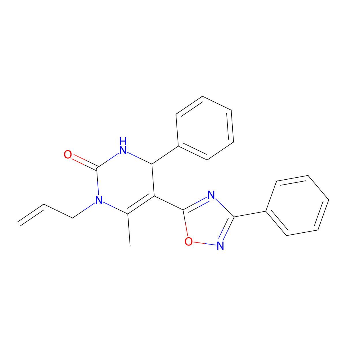 1-allyl-6-methyl-4-phenyl-5-(3-phenyl-1,2,4-oxadiazol-5-yl)-3,4-dihydropyrimidin-2(1H)-one molecular structure, CAS 1170476-45-5