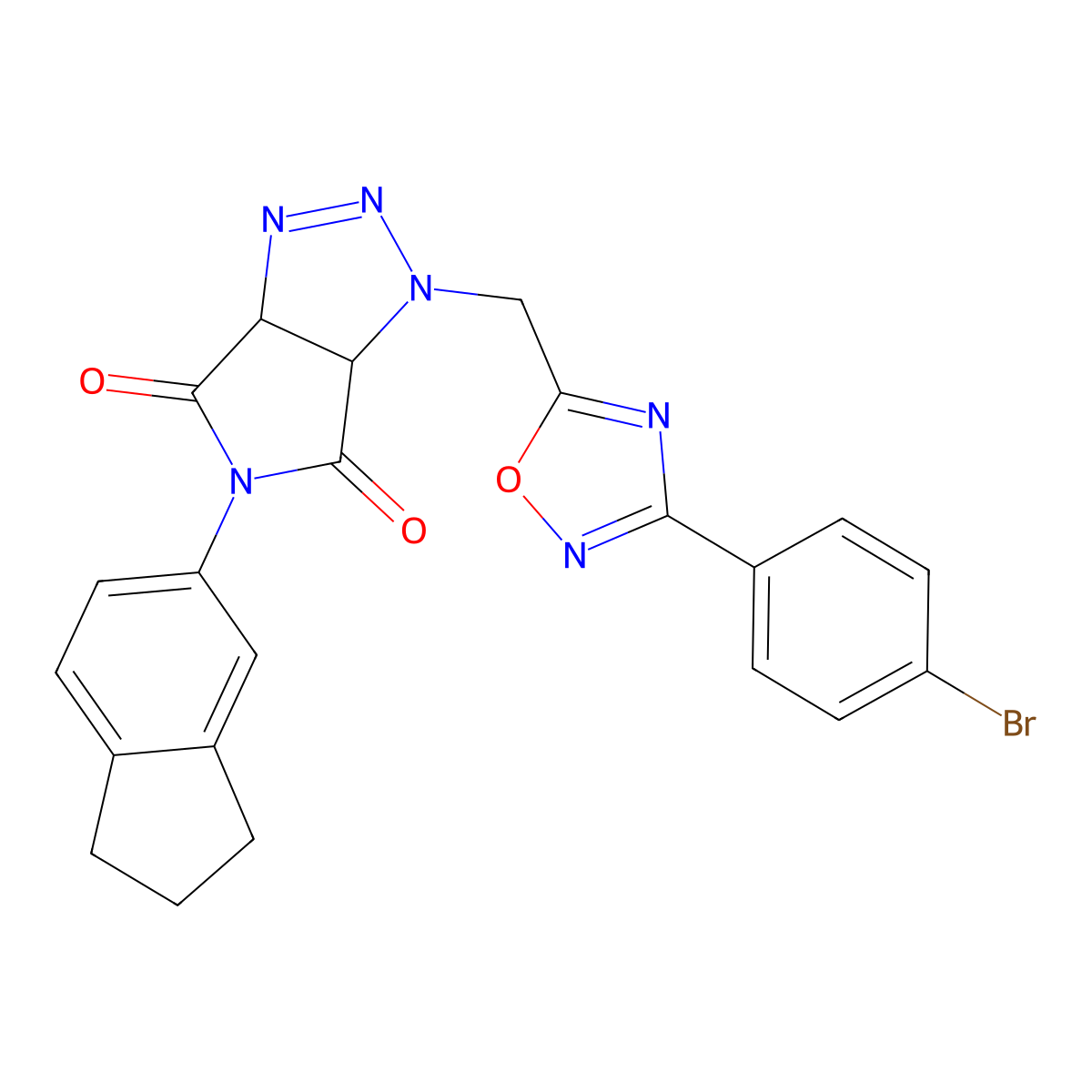 1-((3-(4-bromophenyl)-1,2,4-oxadiazol-5-yl)methyl)-5-(2,3-dihydro-1H-inden-5-yl)-1,6a-dihydropyrrolo[3,4-d][1,2,3]triazole-4,6(3aH,5H)-dione molecular structure, CAS 1170476-78-4