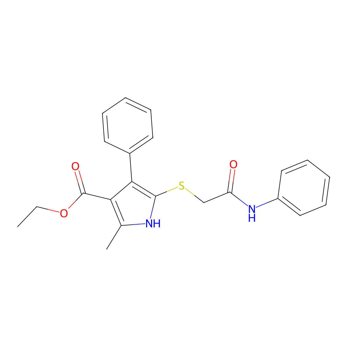 ethyl 2-methyl-5-((2-oxo-2-(phenylamino)ethyl)thio)-4-phenyl-1H-pyrrole-3-carboxylate molecular structure, CAS 1170477-52-7