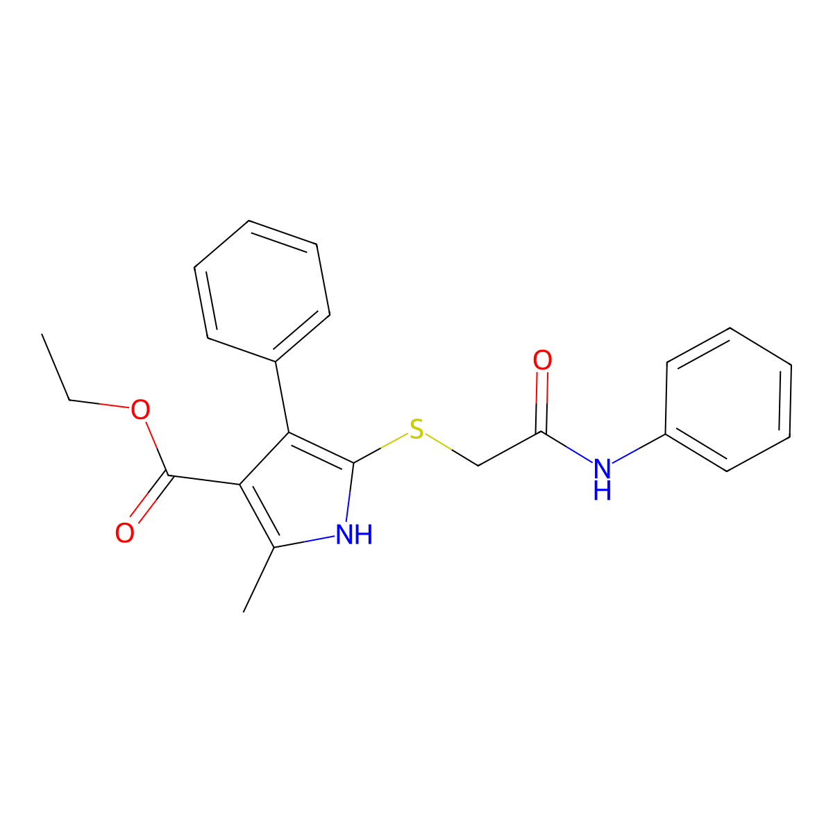 ethyl 2-methyl-5-((2-oxo-2-(phenylamino)ethyl)thio)-4-phenyl-1H-pyrrole-3-carboxylate molecular structure, CAS 1170477-52-7