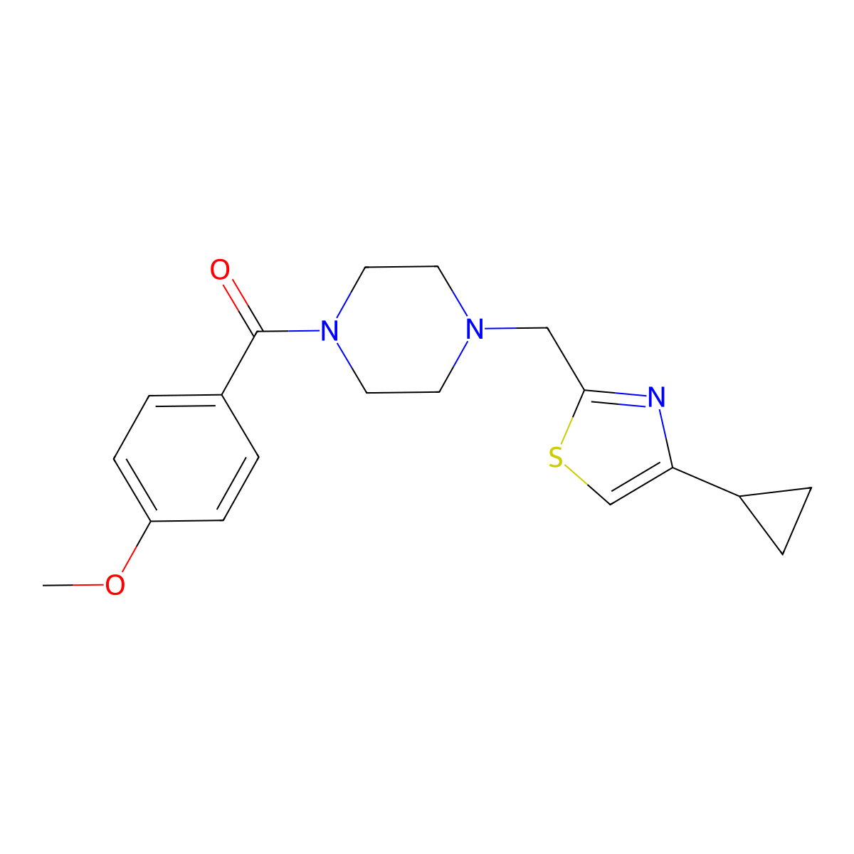 (4-((4-Cyclopropylthiazol-2-yl)methyl)piperazin-1-yl)(4-methoxyphenyl)methanone molecular structure, CAS 1170480-25-7