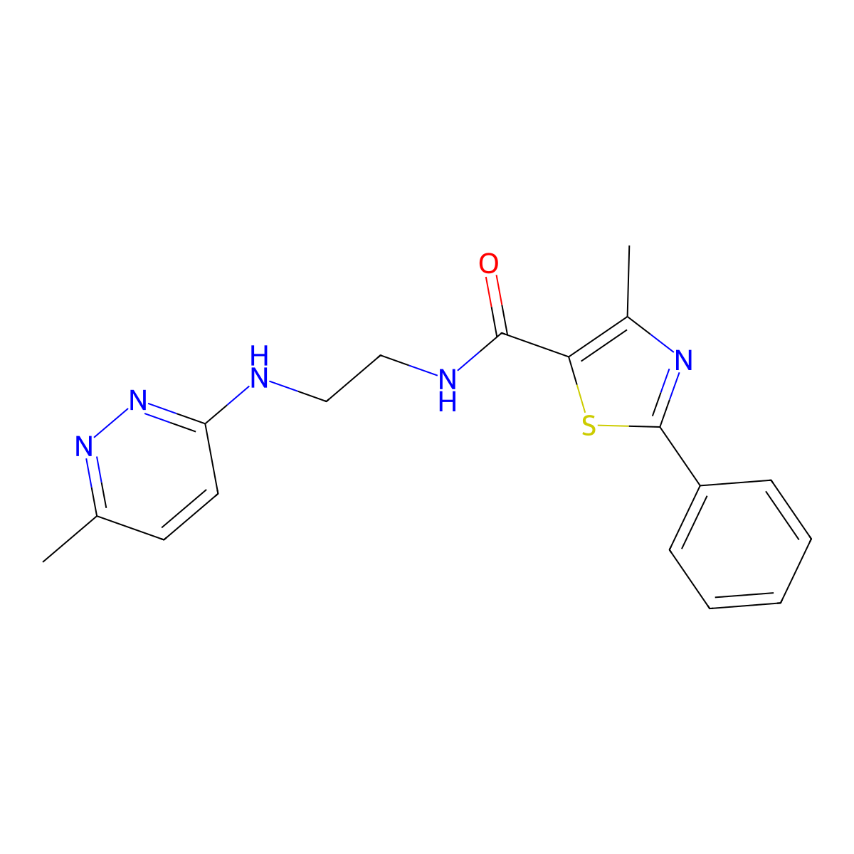 4-methyl-N-(2-((6-methylpyridazin-3-yl)amino)ethyl)-2-phenylthiazole-5-carboxamide molecular structure, CAS 1170481-47-6