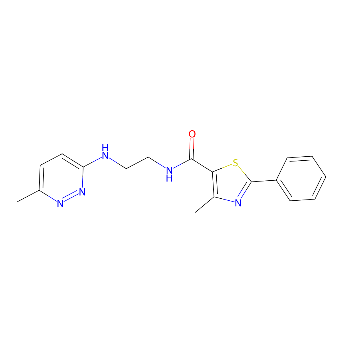 4-methyl-N-(2-((6-methylpyridazin-3-yl)amino)ethyl)-2-phenylthiazole-5-carboxamide molecular structure, CAS 1170481-47-6