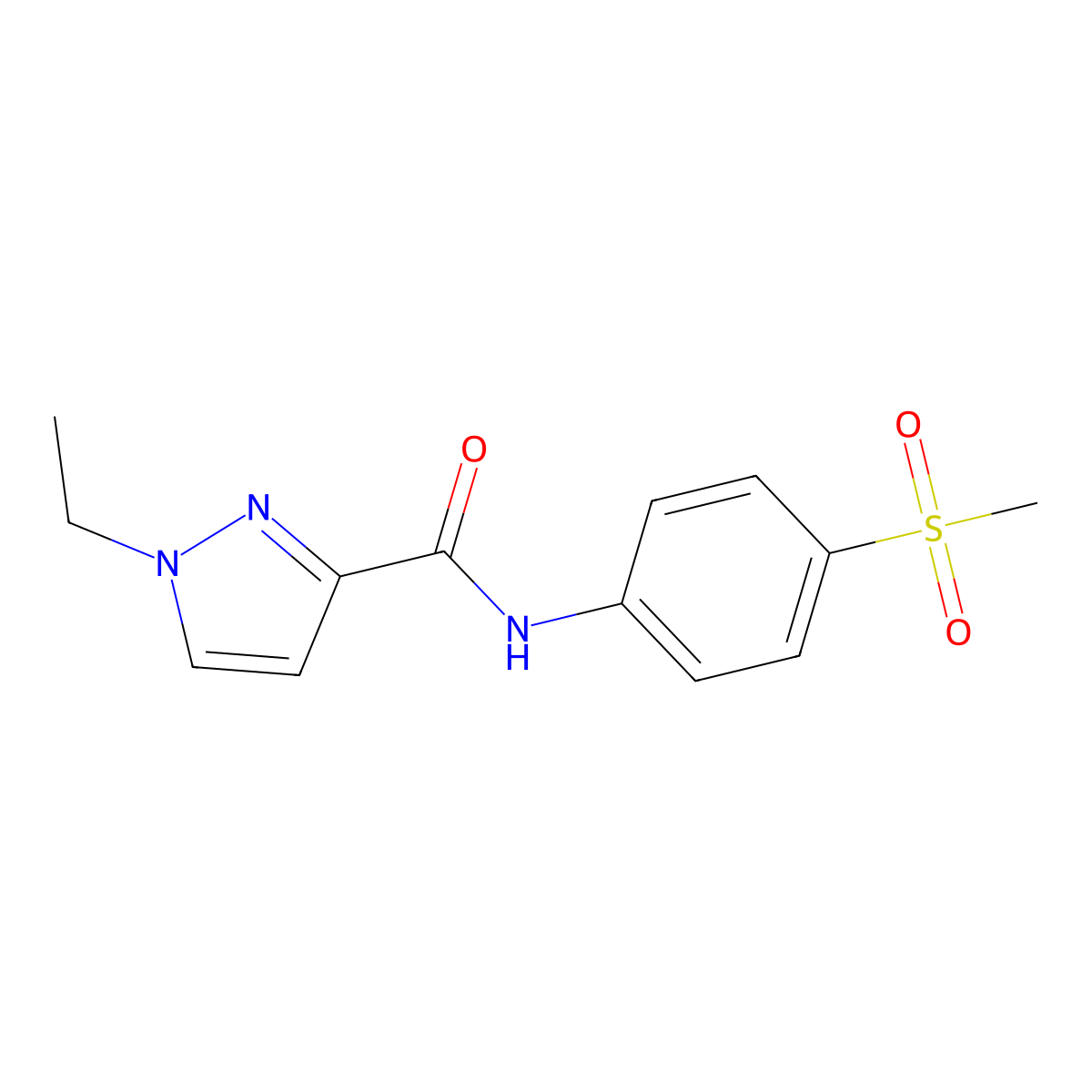 1-ethyl-N-(4-(methylsulfonyl)phenyl)-1H-pyrazole-3-carboxamide molecular structure, CAS 1170483-20-1