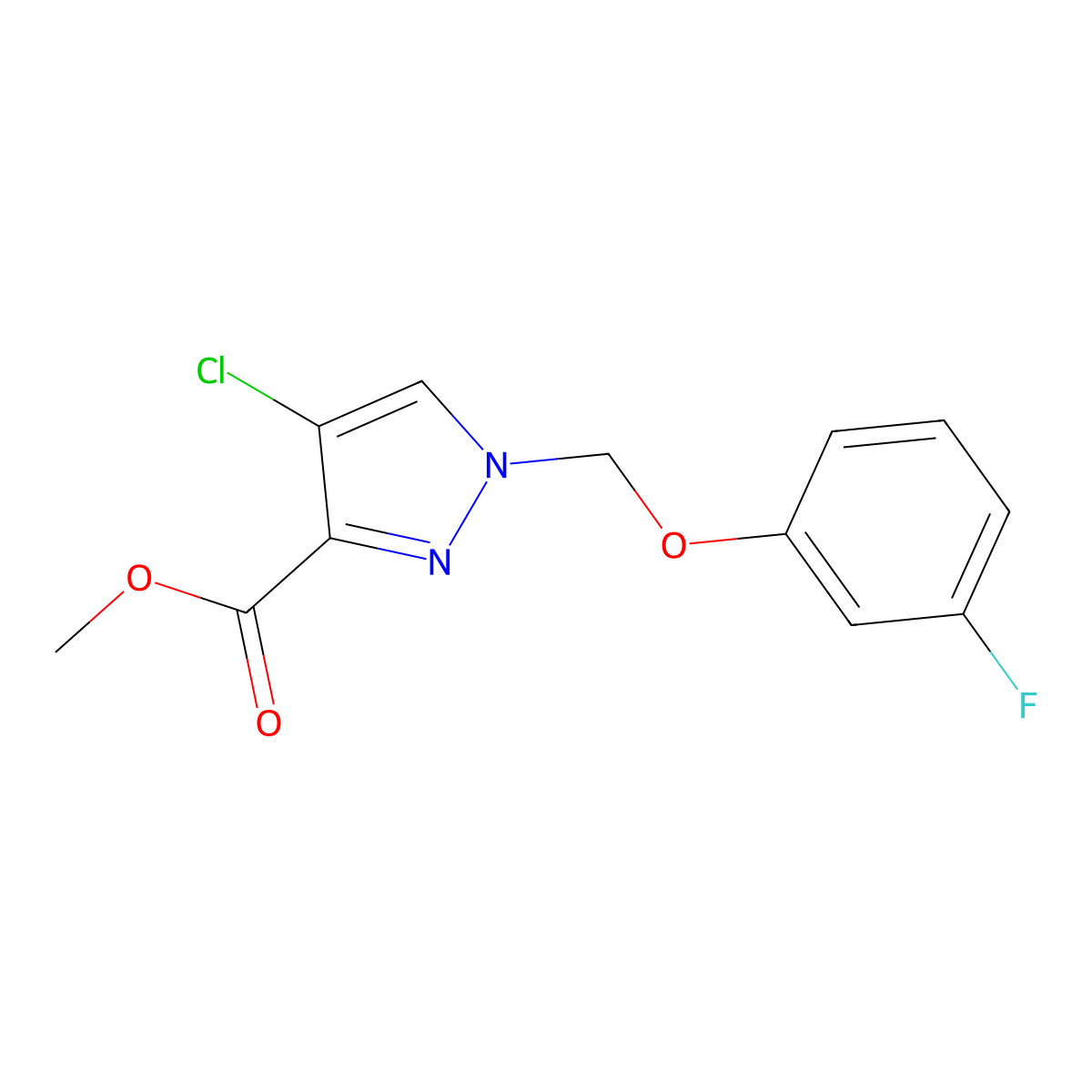 Methyl 4-chloro-1-((3-fluorophenoxy)methyl)-1H-pyrazole-3-carboxylate molecular structure, CAS 1170483-71-2