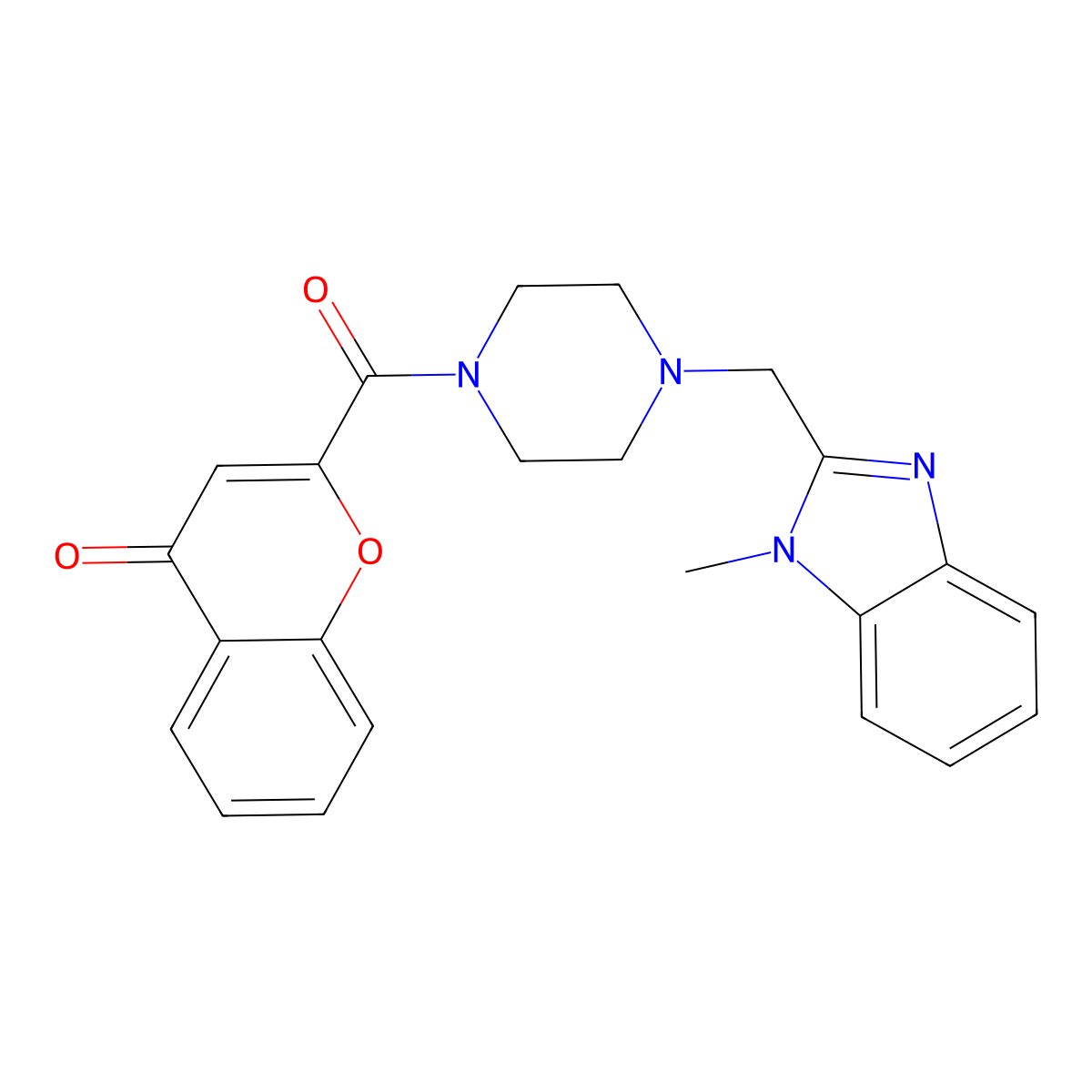 2-(4-((1-methyl-1H-benzo[d]imidazol-2-yl)methyl)piperazine-1-carbonyl)-4H-chromen-4-one molecular structure, CAS 1170484-97-5