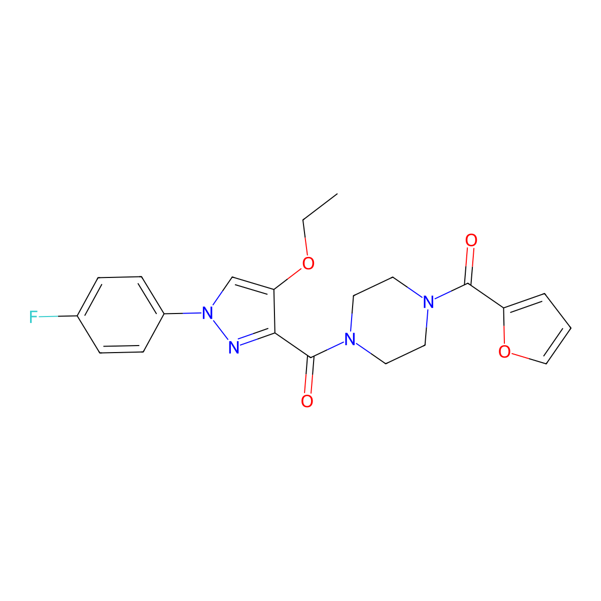 (4-ethoxy-1-(4-fluorophenyl)-1H-pyrazol-3-yl)(4-(furan-2-carbonyl)piperazin-1-yl)methanone molecular structure, CAS 1170485-13-8