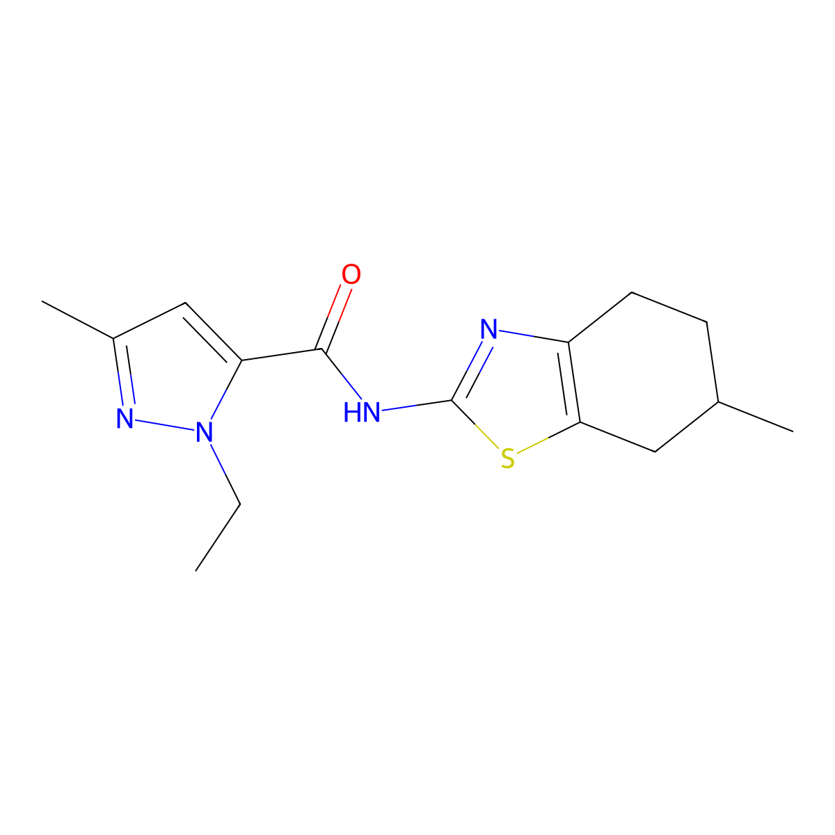 1-ethyl-3-methyl-N-(6-methyl-4,5,6,7-tetrahydrobenzo[d]thiazol-2-yl)-1H-pyrazole-5-carboxamide molecular structure, CAS 1170486-04-0