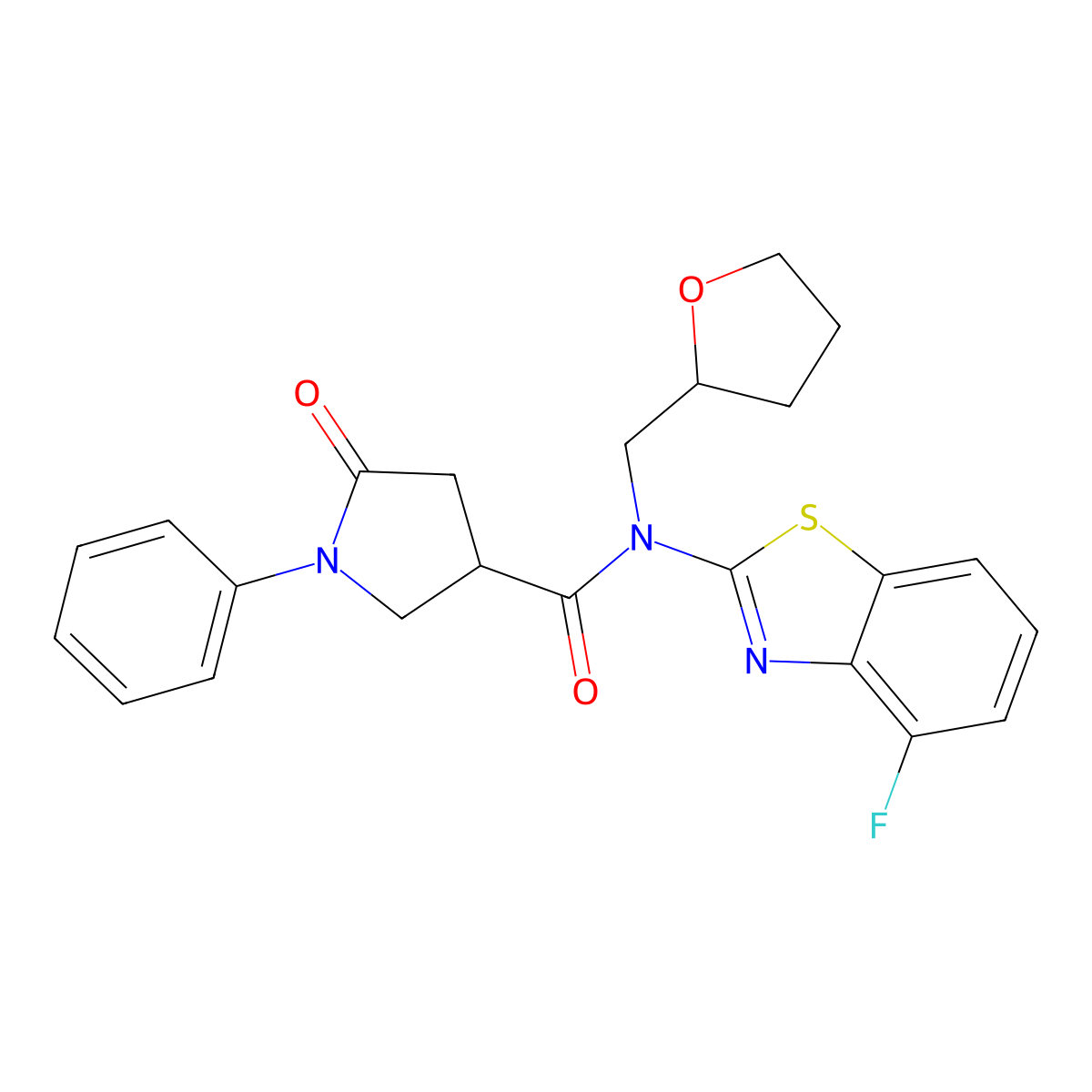 N-(4-fluorobenzo[d]thiazol-2-yl)-5-oxo-1-phenyl-N-((tetrahydrofuran-2-yl)methyl)pyrrolidine-3-carboxamide molecular structure, CAS 1170487-98-5