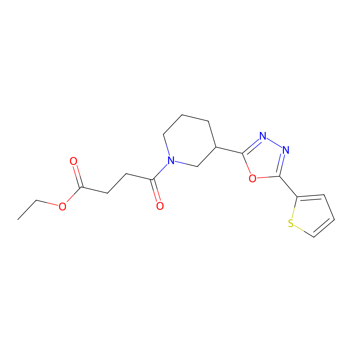 Ethyl 4-oxo-4-(3-(5-(thiophen-2-yl)-1,3,4-oxadiazol-2-yl)piperidin-1-yl)butanoate molecular structure, CAS 1170489-99-2