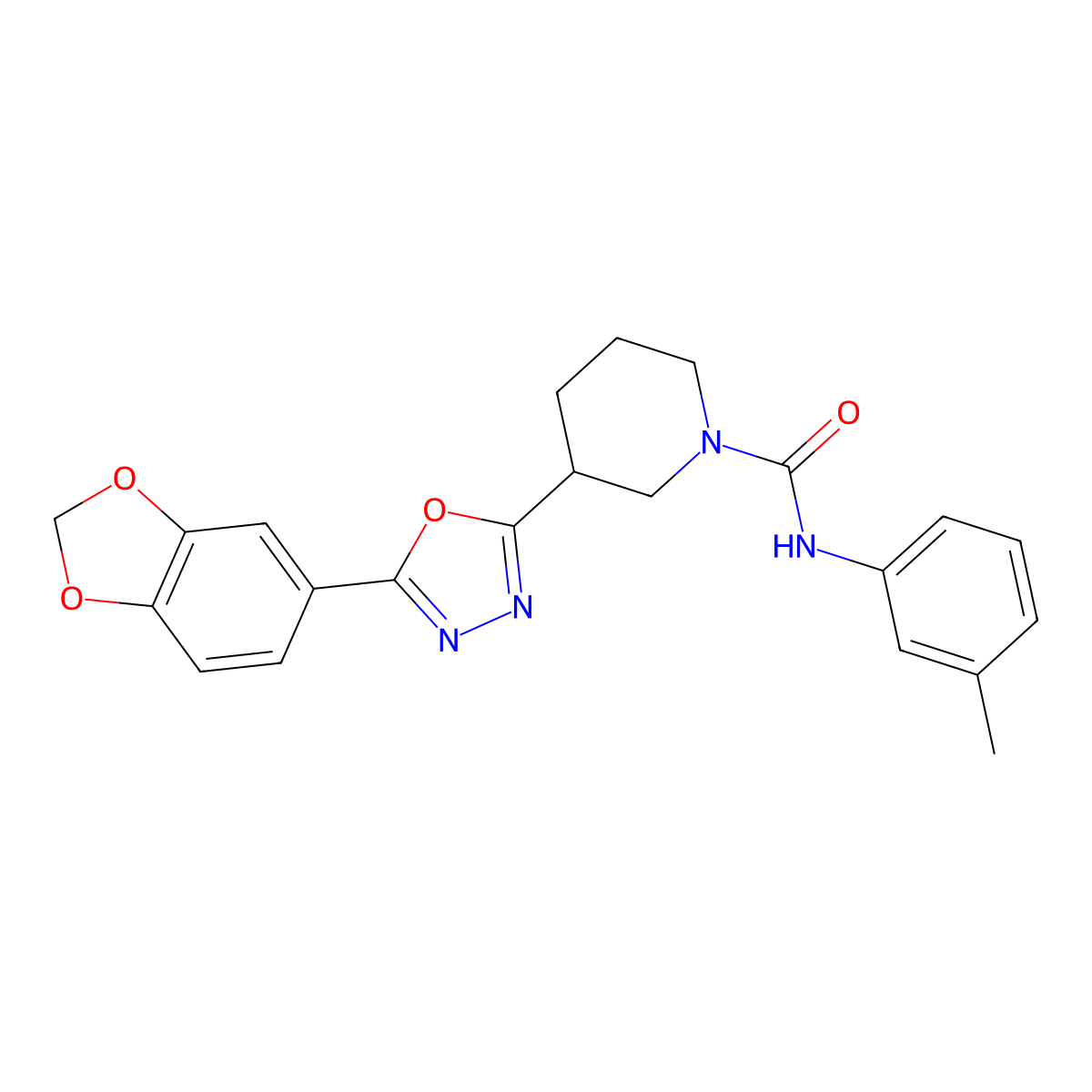 3-(5-(benzo[d][1,3]dioxol-5-yl)-1,3,4-oxadiazol-2-yl)-N-(m-tolyl)piperidine-1-carboxamide molecular structure, CAS 1170490-72-8