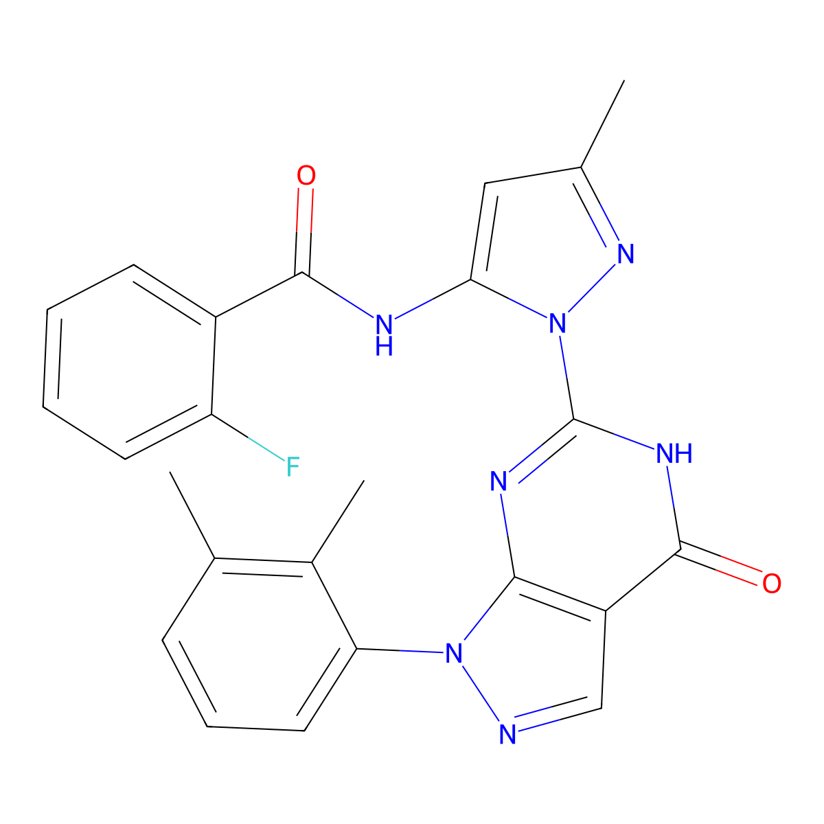 N-(1-(1-(2,3-dimethylphenyl)-4-oxo-4,5-dihydro-1H-pyrazolo[3,4-d]pyrimidin-6-yl)-3-methyl-1H-pyrazol-5-yl)-2-fluorobenzamide molecular structure, CAS 1170491-03-8