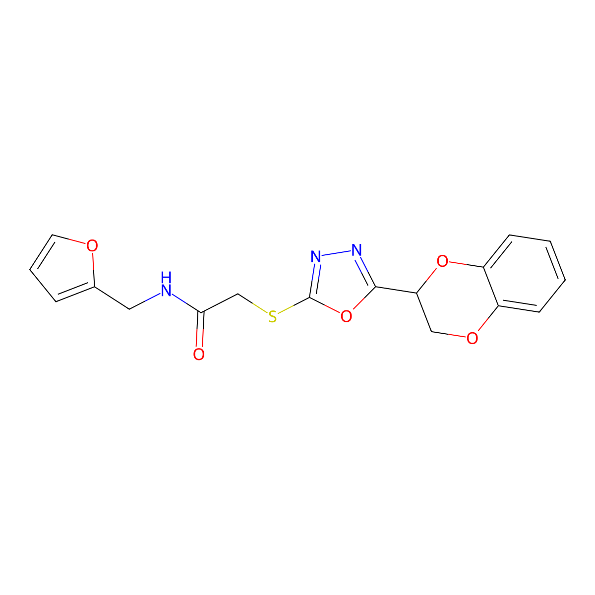 2-((5-(2,3-dihydrobenzo[b][1,4]dioxin-2-yl)-1,3,4-oxadiazol-2-yl)thio)-N-(furan-2-ylmethyl)acetamide molecular structure, CAS 1170491-26-5