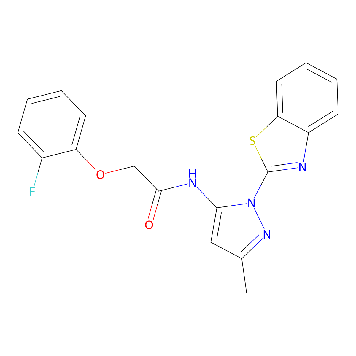 N-(1-(benzo[d]thiazol-2-yl)-3-methyl-1H-pyrazol-5-yl)-2-(2-fluorophenoxy)acetamide molecular structure, CAS 1170492-08-6