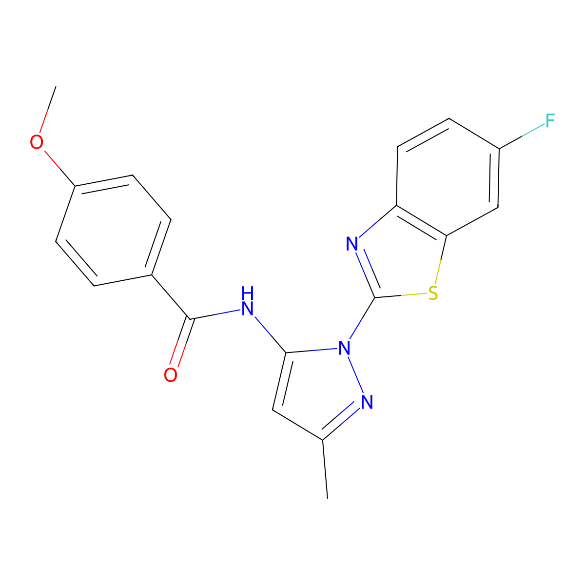 N-(1-(6-fluorobenzo[d]thiazol-2-yl)-3-methyl-1H-pyrazol-5-yl)-4-methoxybenzamide molecular structure, CAS 1170494-16-2