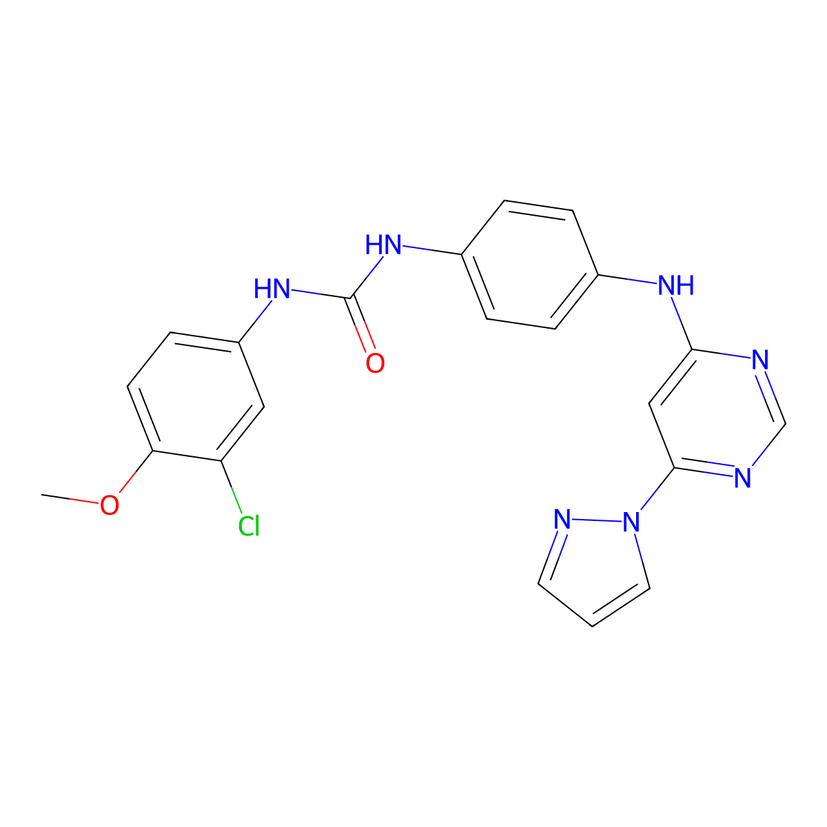 1-(4-((6-(1H-pyrazol-1-yl)pyrimidin-4-yl)amino)phenyl)-3-(3-chloro-4-methoxyphenyl)urea molecular structure, CAS 1170495-83-6