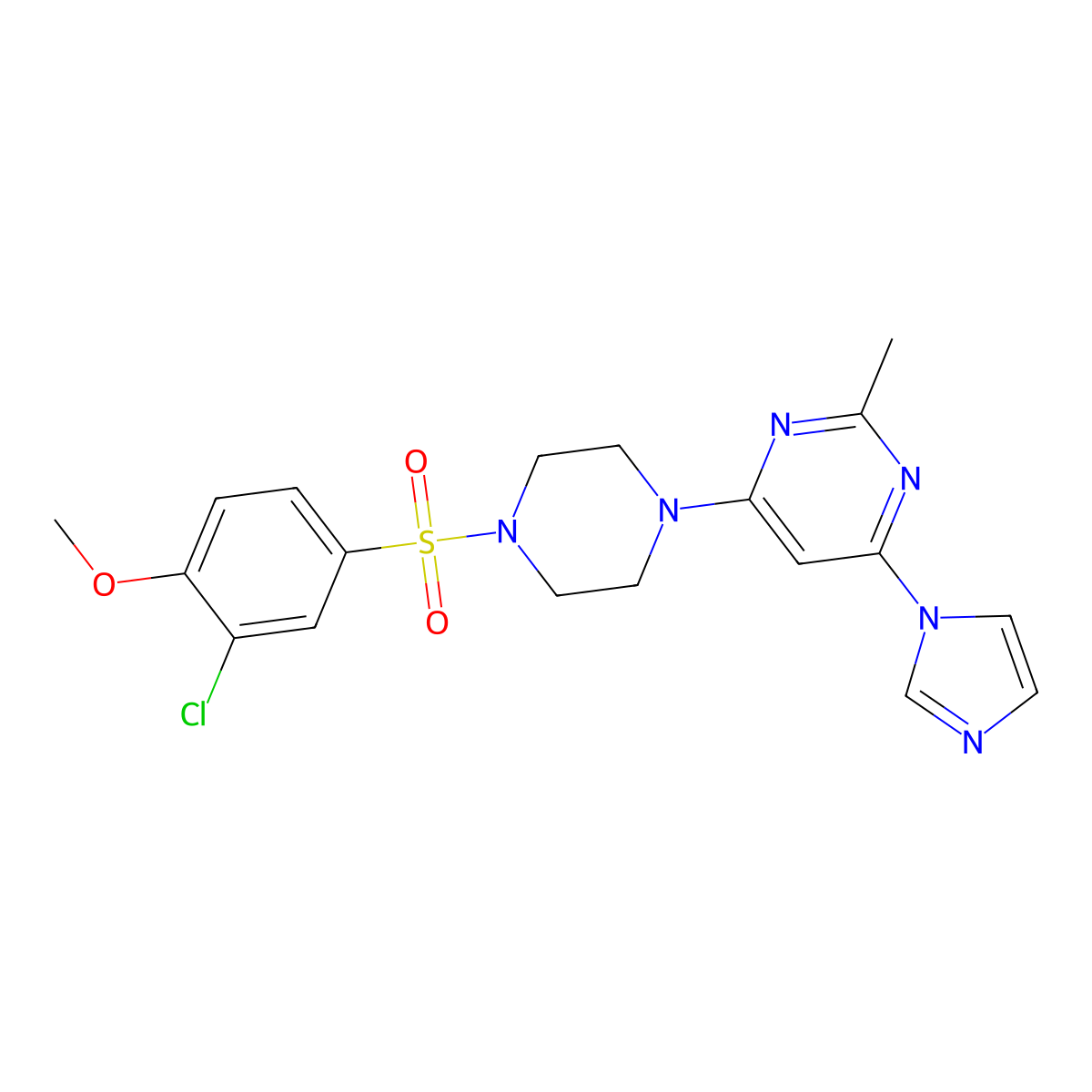 4-(4-((3-chloro-4-methoxyphenyl)sulfonyl)piperazin-1-yl)-6-(1H-imidazol-1-yl)-2-methylpyrimidine molecular structure, CAS 1170496-36-2