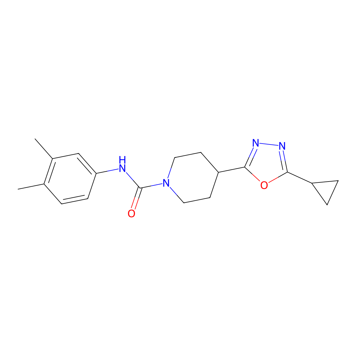 4-(5-cyclopropyl-1,3,4-oxadiazol-2-yl)-N-(3,4-dimethylphenyl)piperidine-1-carboxamide molecular structure, CAS 1170496-52-2