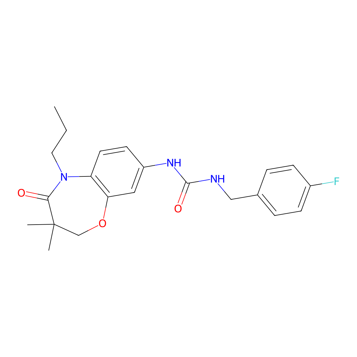 1-(3,3-Dimethyl-4-oxo-5-propyl-2,3,4,5-tetrahydrobenzo[b][1,4]oxazepin-8-yl)-3-(4-fluorobenzyl)urea molecular structure, CAS 1170496-64-6