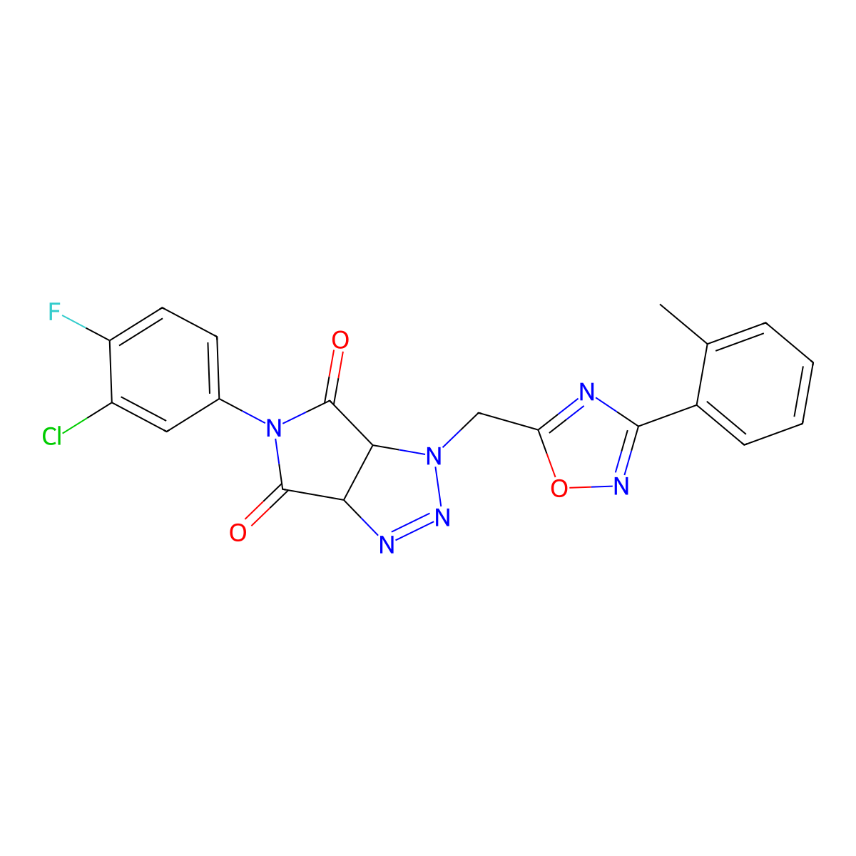 5-(3-chloro-4-fluorophenyl)-1-{[3-(2-methylphenyl)-1,2,4-oxadiazol-5-yl]methyl}-1H,3aH,4H,5H,6H,6aH-pyrrolo[3,4-d][1,2,3]triazole-4,6-dione molecular structure, CAS 1170499-32-7