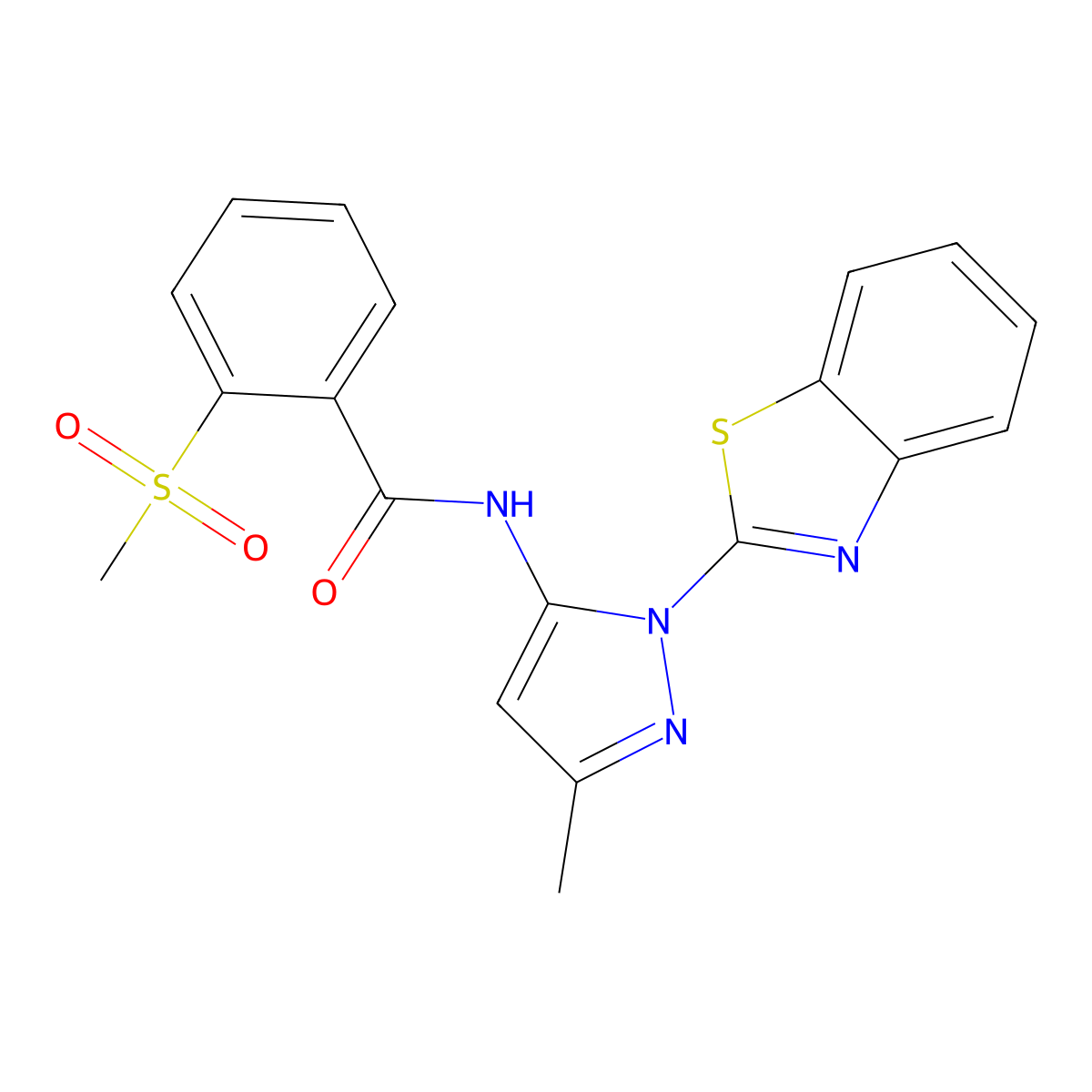 N-[1-(1,3-benzothiazol-2-yl)-3-methyl-1H-pyrazol-5-yl]-2-methanesulfonylbenzamide molecular structure, CAS 1170500-21-6