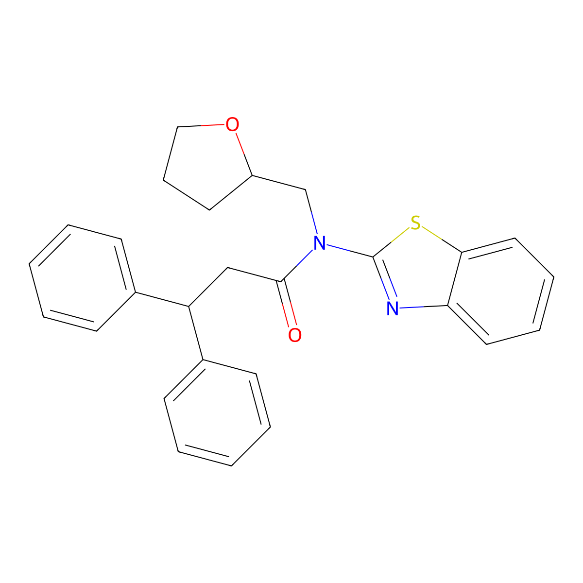 N-(benzo[d]thiazol-2-yl)-3,3-diphenyl-N-((tetrahydrofuran-2-yl)methyl)propanamide molecular structure, CAS 1170501-73-1