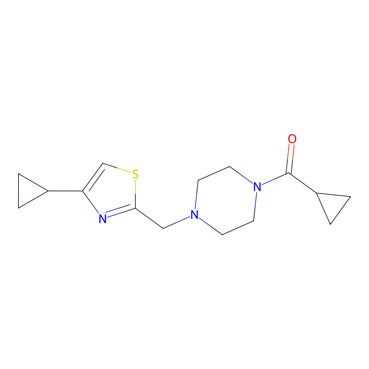Cyclopropyl(4-((4-cyclopropylthiazol-2-yl)methyl)piperazin-1-yl)methanone molecular structure, CAS 1170501-83-3