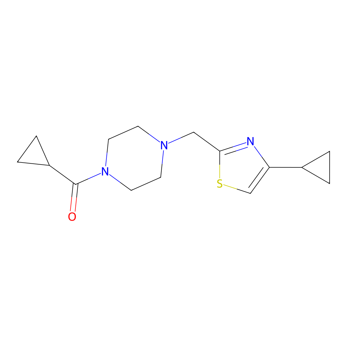 Cyclopropyl(4-((4-cyclopropylthiazol-2-yl)methyl)piperazin-1-yl)methanone molecular structure, CAS 1170501-83-3