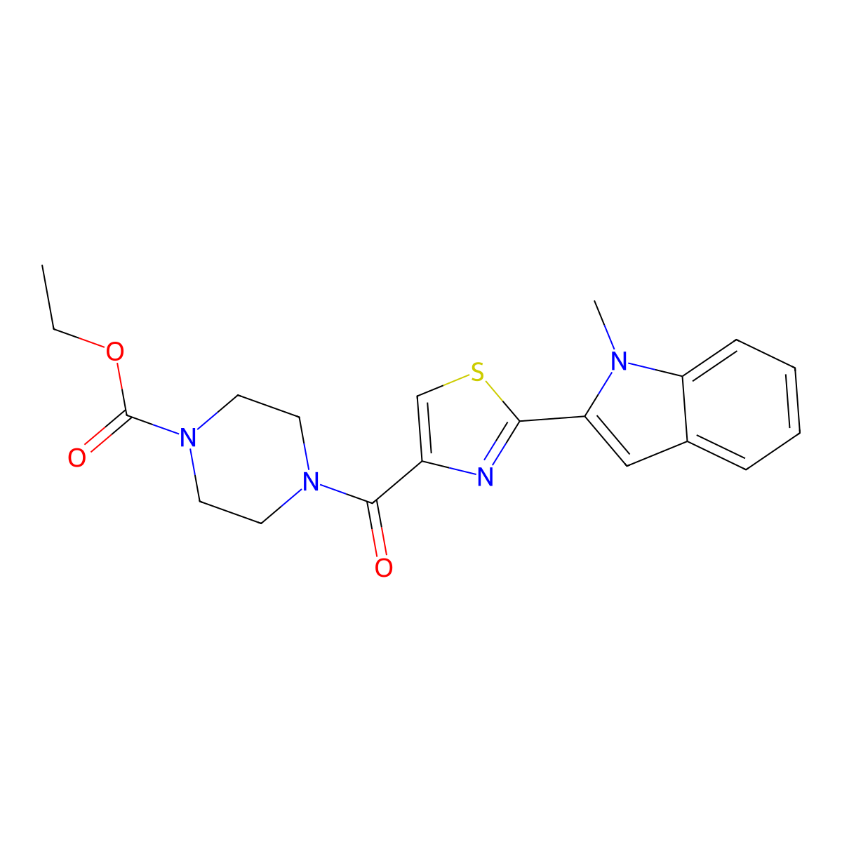 ethyl 4-(2-(1-methyl-1H-indol-2-yl)thiazole-4-carbonyl)piperazine-1-carboxylate molecular structure, CAS 1170502-16-5