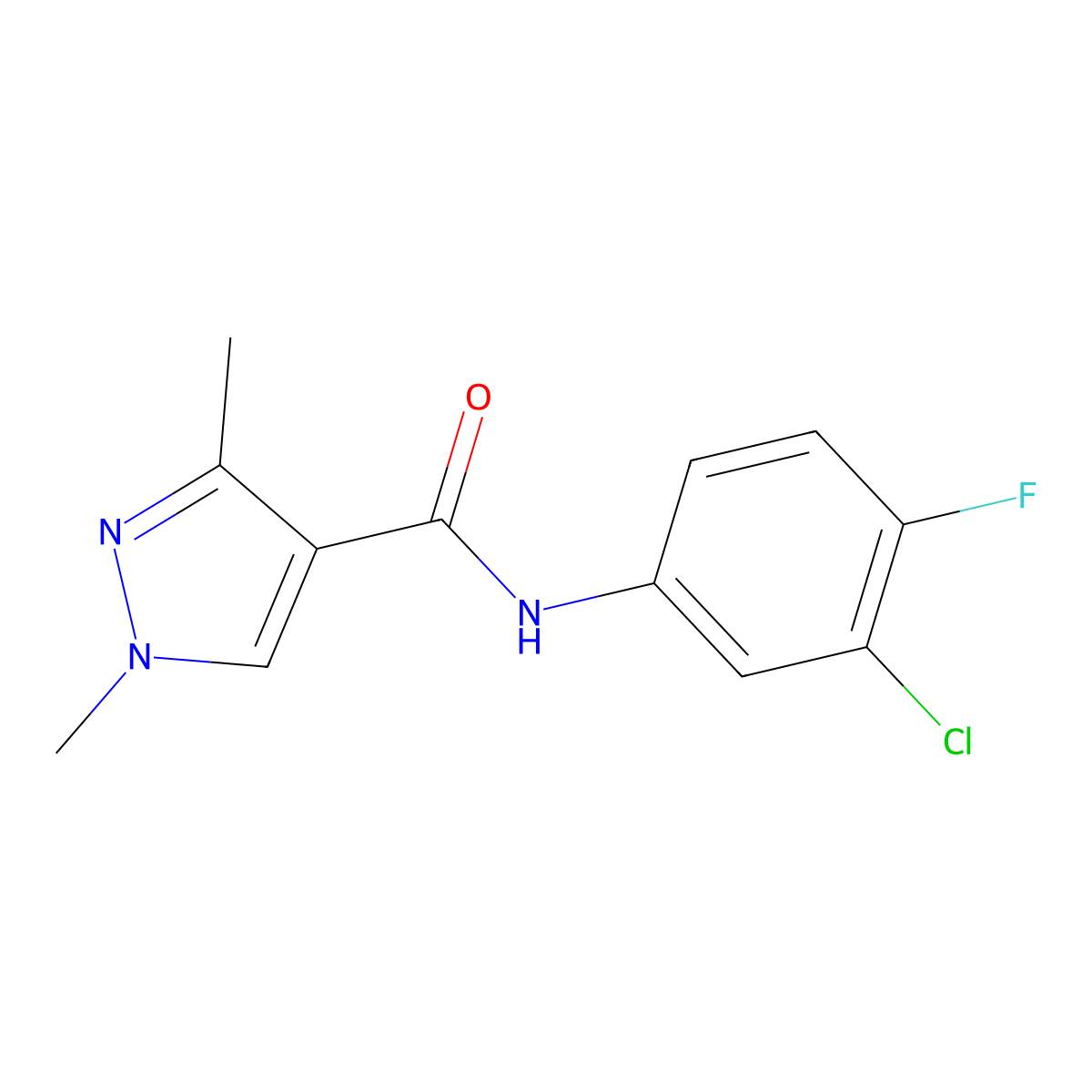 N-(3-chloro-4-fluorophenyl)-1,3-dimethyl-1H-pyrazole-4-carboxamide molecular structure, CAS 1170504-09-2