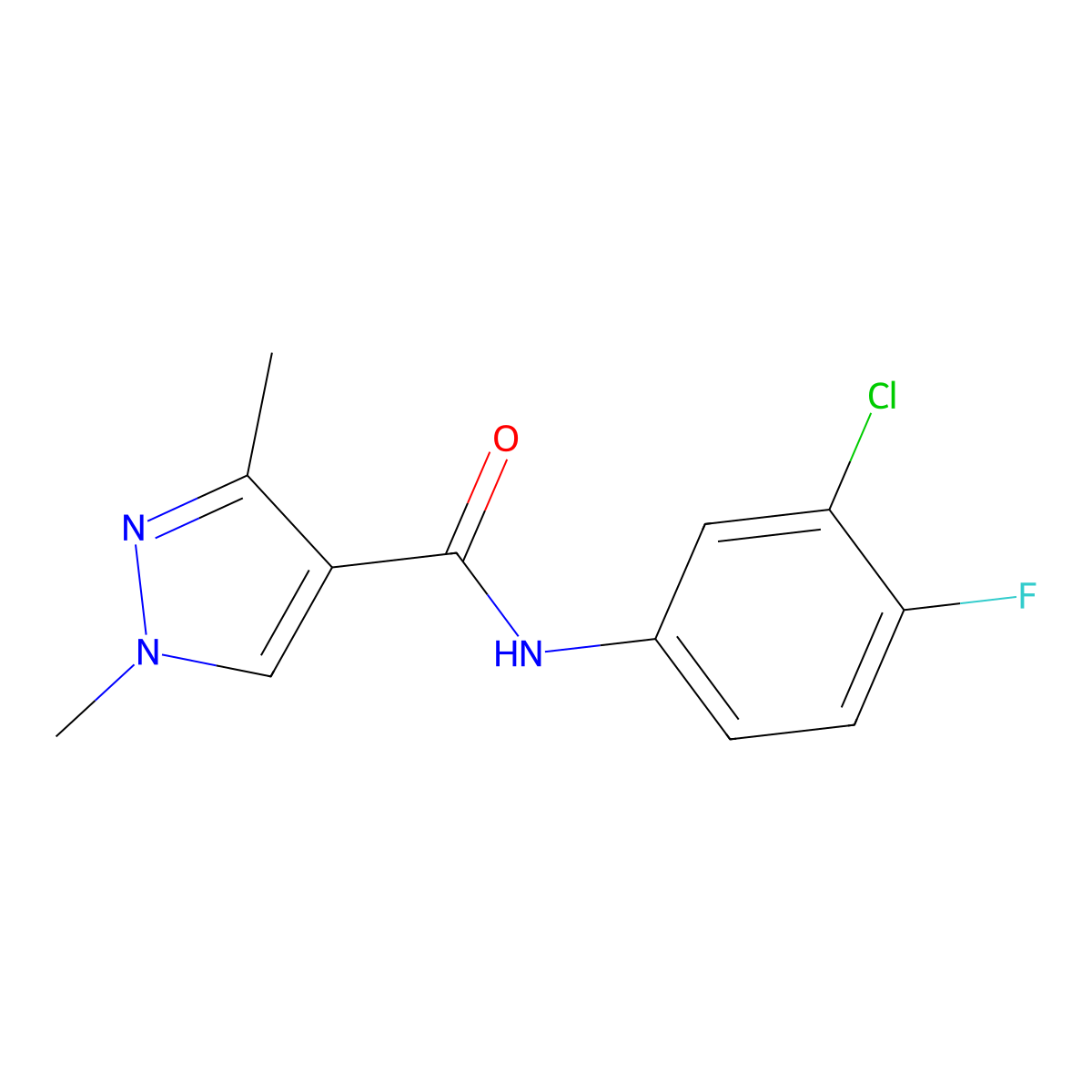 N-(3-chloro-4-fluorophenyl)-1,3-dimethyl-1H-pyrazole-4-carboxamide molecular structure, CAS 1170504-09-2