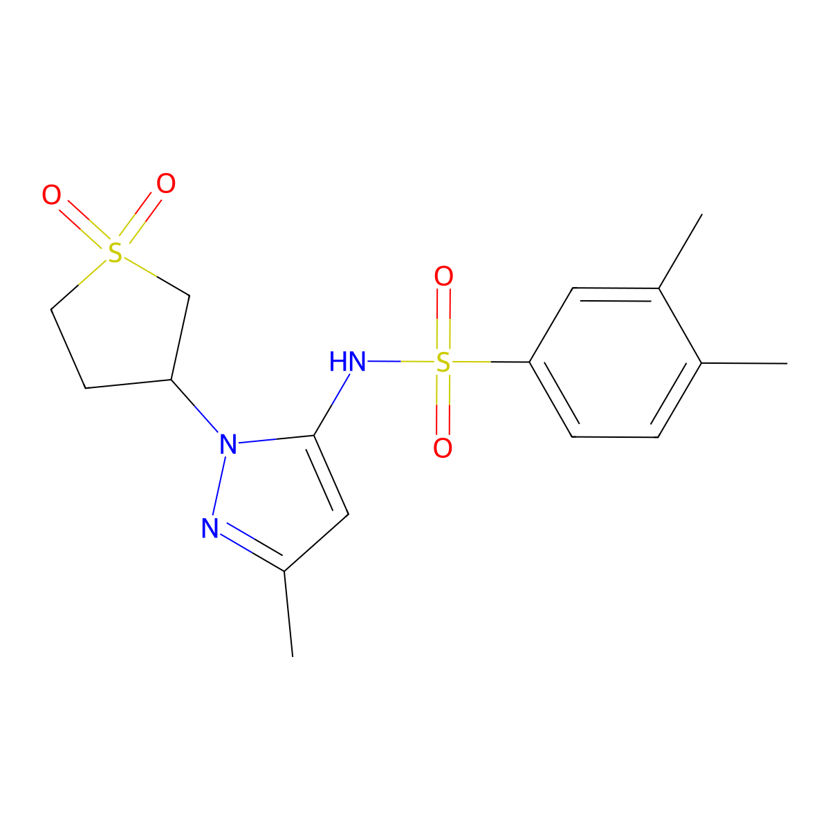 N-(1-(1,1-dioxidotetrahydrothiophen-3-yl)-3-methyl-1H-pyrazol-5-yl)-3,4-dimethylbenzenesulfonamide molecular structure, CAS 1170504-37-6