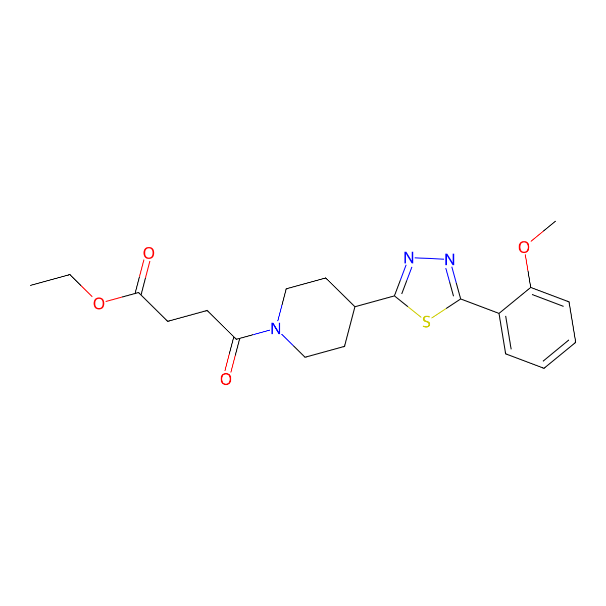 Ethyl 4-(4-(5-(2-methoxyphenyl)-1,3,4-thiadiazol-2-yl)piperidin-1-yl)-4-oxobutanoate molecular structure, CAS 1170504-81-0