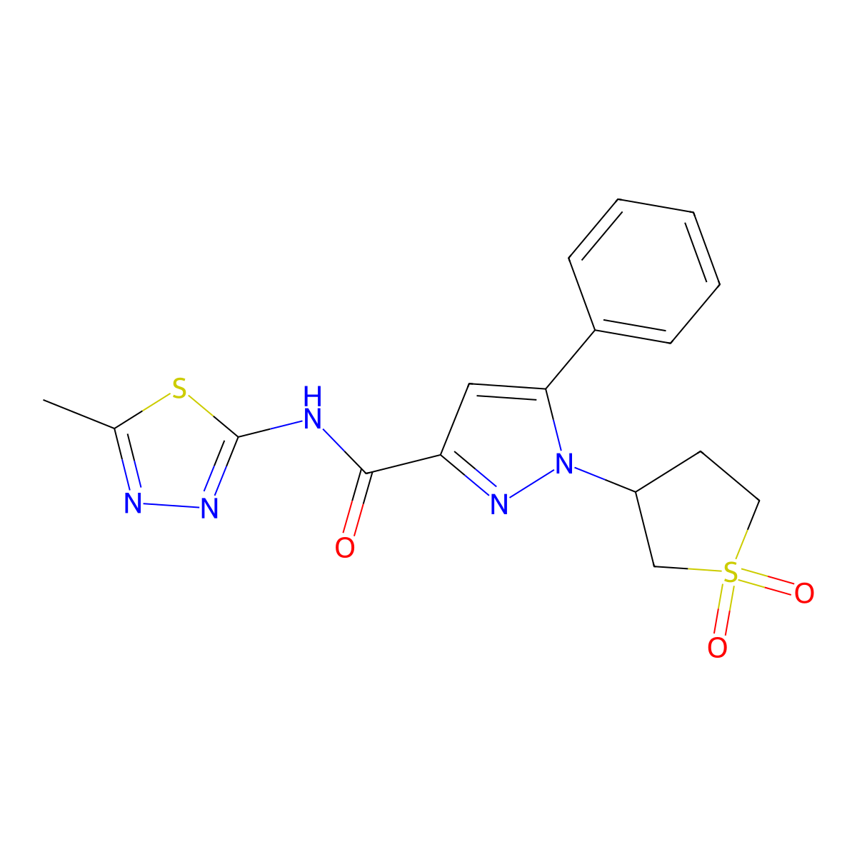 1-(1,1-dioxidotetrahydrothiophen-3-yl)-N-(5-methyl-1,3,4-thiadiazol-2-yl)-5-phenyl-1H-pyrazole-3-carboxamide molecular structure, CAS 1170505-04-0