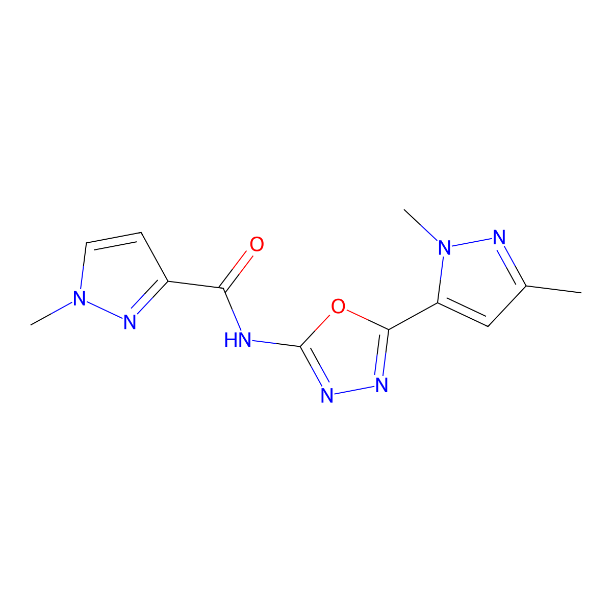 N-[5-(1,3-dimethyl-1H-pyrazol-5-yl)-1,3,4-oxadiazol-2-yl]-1-methyl-1H-pyrazole-3-carboxamide molecular structure, CAS 1170505-83-5